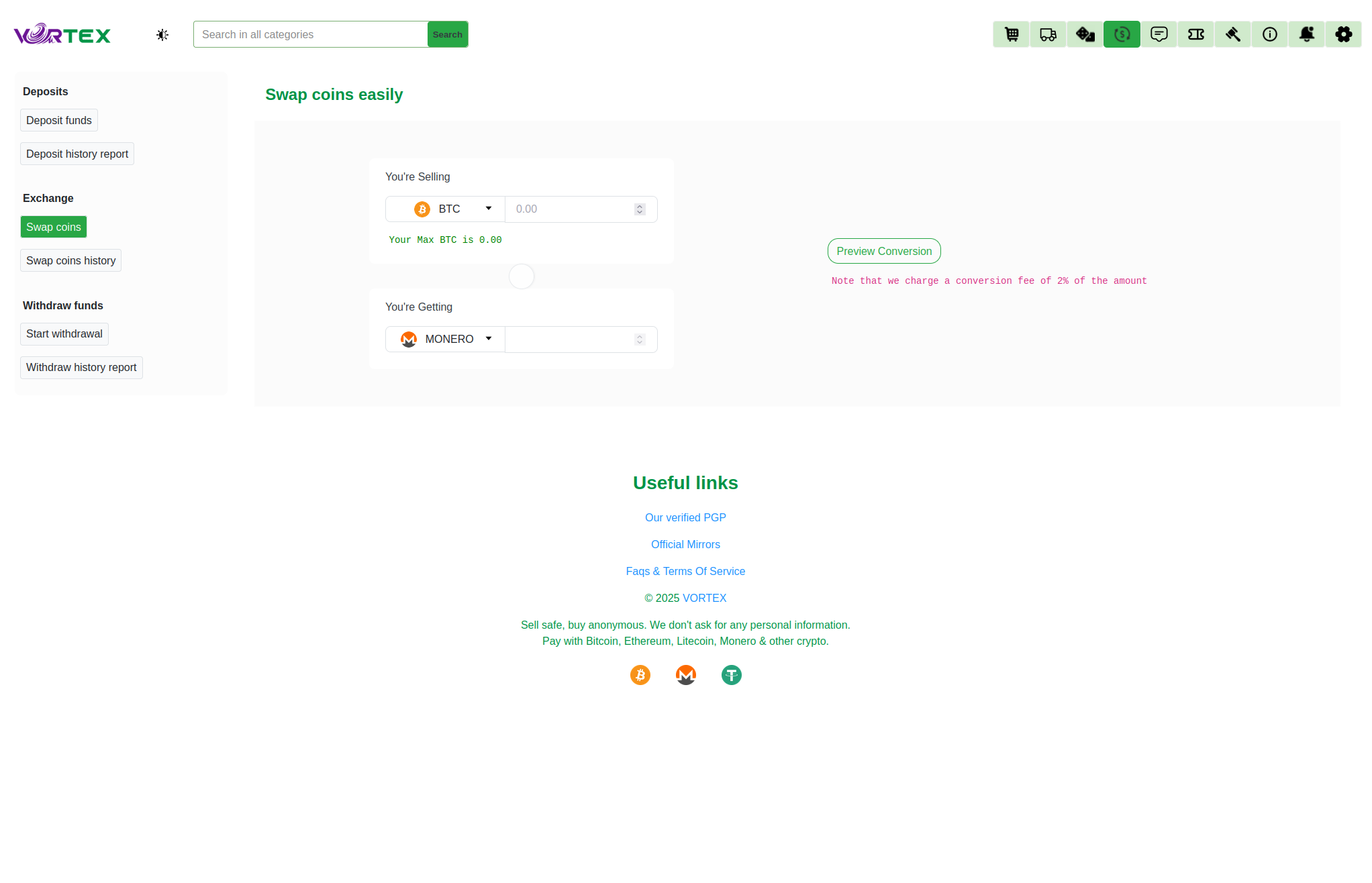 Vortex Market Secure Login & Trading Interface